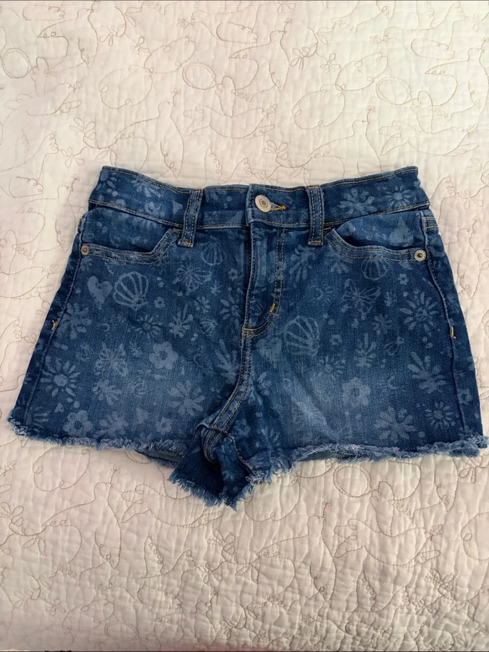 Floral Print Denim Jean Shorts - Blue